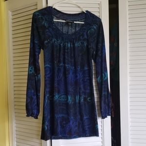 Dark blue paisley tunic top, size L